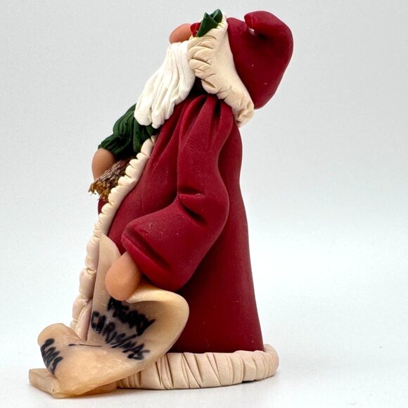 Handcrafted 2003 Santa Figurine With Christmas Tree & Star Clay Ceramic Signed - Picture 8 of 9